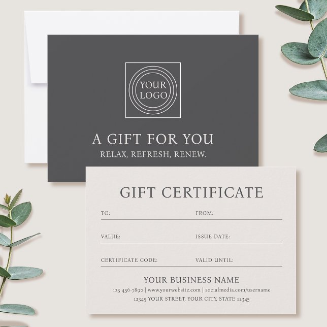 Elegant Gift Certificate Business Logo Off-white (Criador carregado)