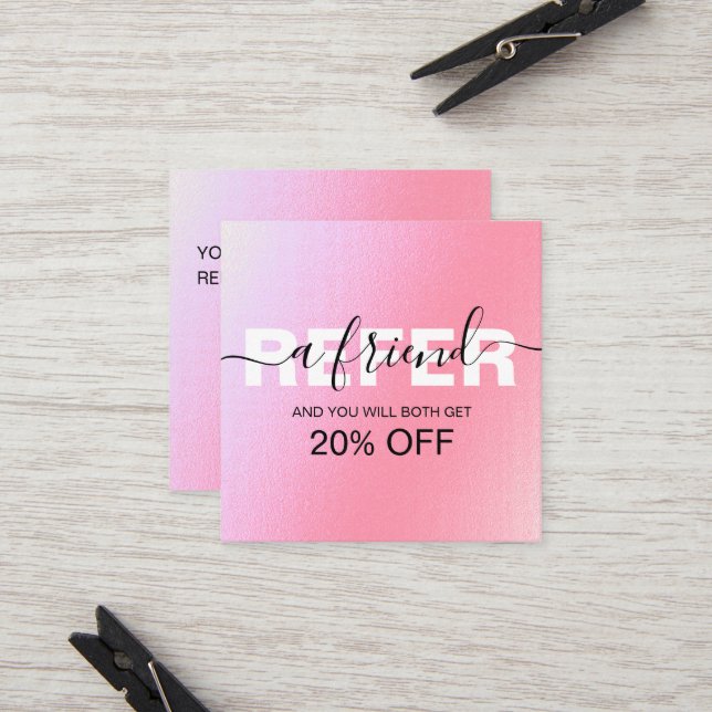 Elegant Glam pink Holographic Referral Card (Frente/Verso In Situ)