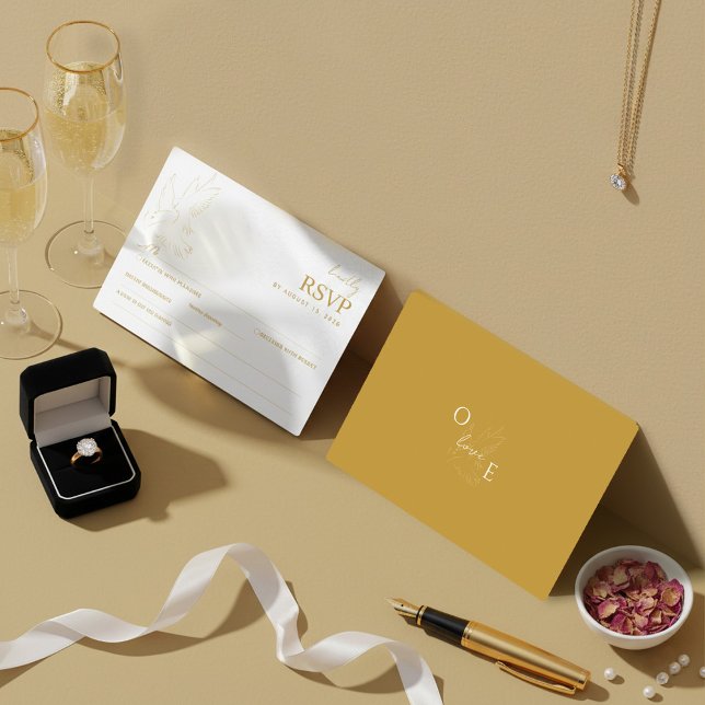 Elegant Gold Dove Wedding RSVP Card (Criador carregado)