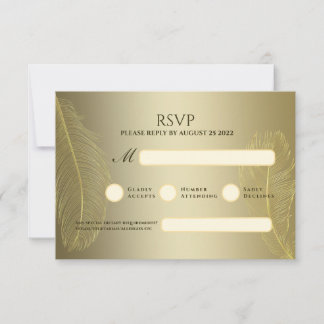 Elegant Gold Feather RSVP Card For Luxury Event