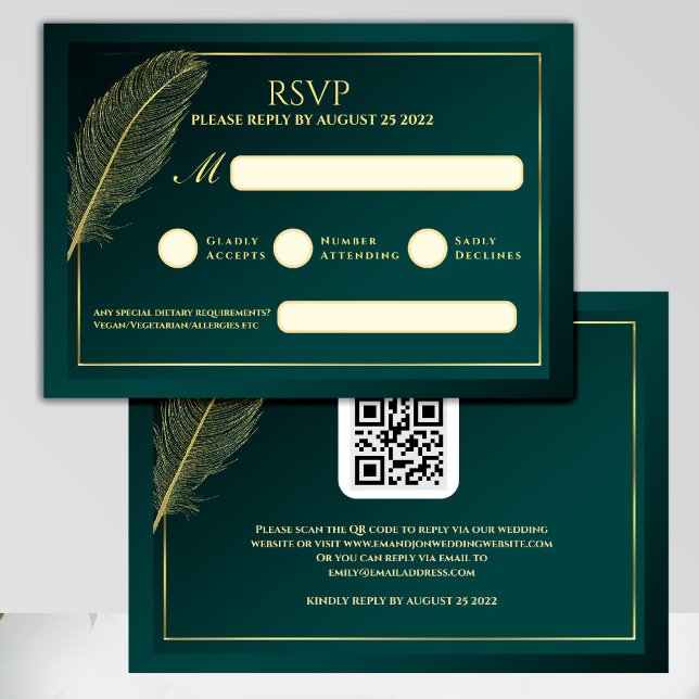 Elegant Gold Feather RSVP Card Template (Criador carregado)