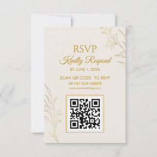 Elegant Gold Floral QR Code Wedding RSVP Card