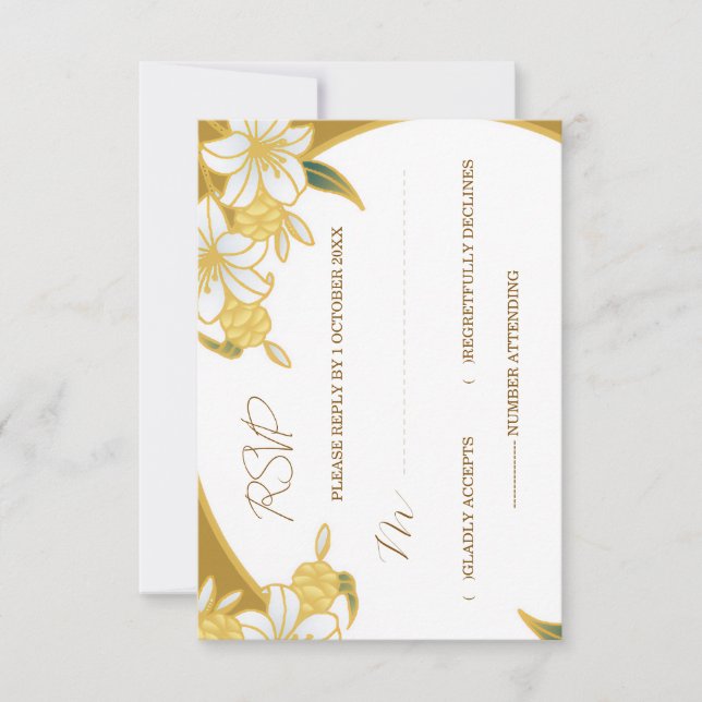  Elegant Gold Floral RSVP Card – Luxury Wedding &  (Frente)