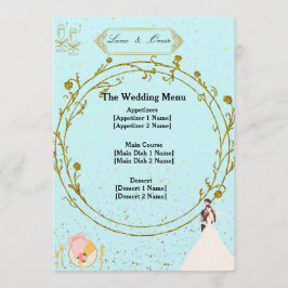 Elegant Gold Geometric Dusty Blue Wedding Menu 