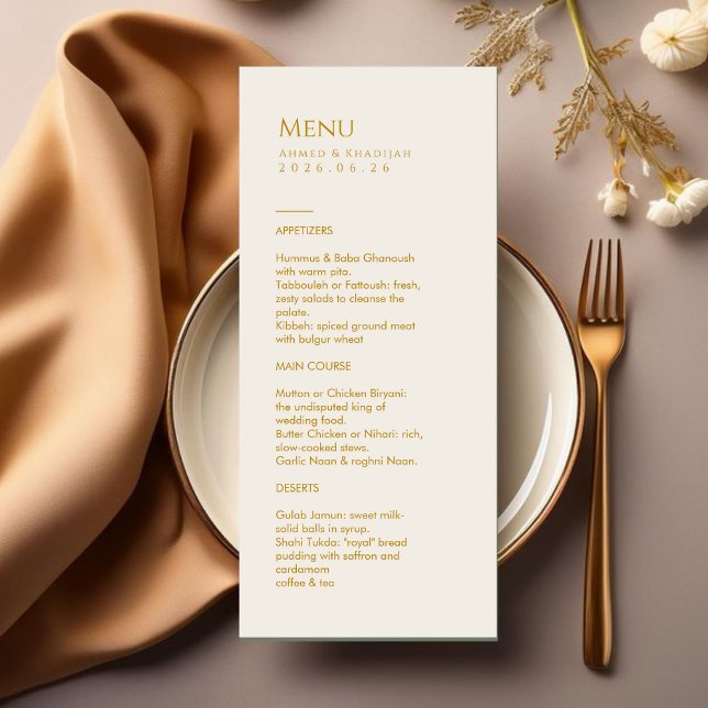 Elegant Gold Islamic Wedding Menu Card Flat Menu (Criador carregado)