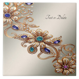 Elegant Gold Jewel Flowers Ceramic Tile