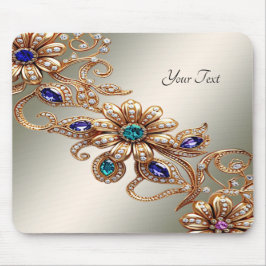 Elegant Gold Jewel Flowers Mousepad