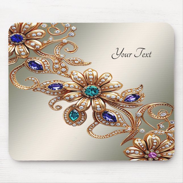 Elegant Gold Jewel Flowers Mousepad (Frente)