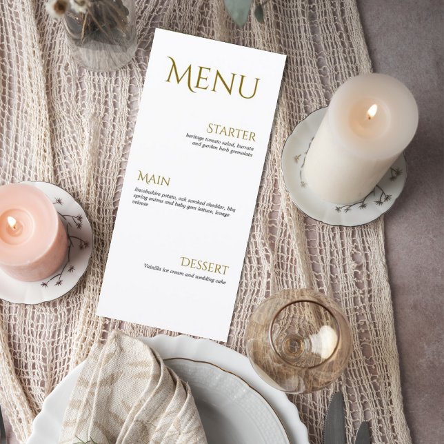 Elegant Gold Minimalist Wedding Menu Card (Criador carregado)