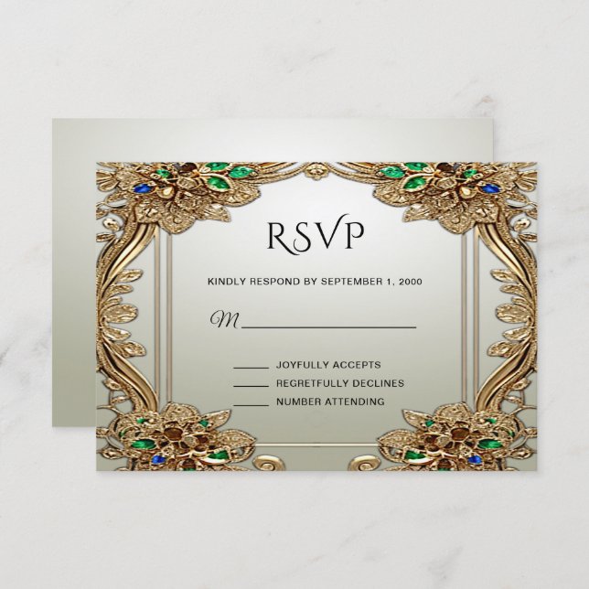 Elegant Gold Ornate RSVP Card (Frente/Verso)