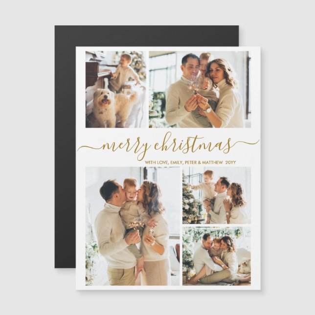 Elegant Gold Script 5 Photo Merry Christmas  (Frente/Verso)