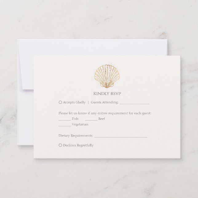 Elegant Gold Seashell Creamy Wedding RSVP (Frente)