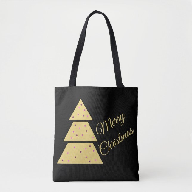 Elegant Golden Christmas Tree Tote Bag (Frente)