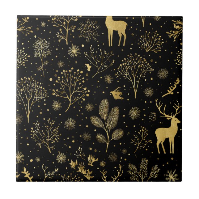 Elegant Golden Winter Forest Pattern (Frente)