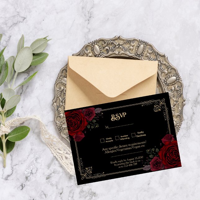 Elegant Gothic Romance Roses Wedding RSVP (Criador carregado)