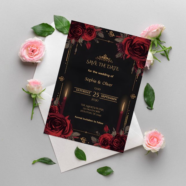 Elegant Gothic Romance Wedding Save the Date (Criador carregado)