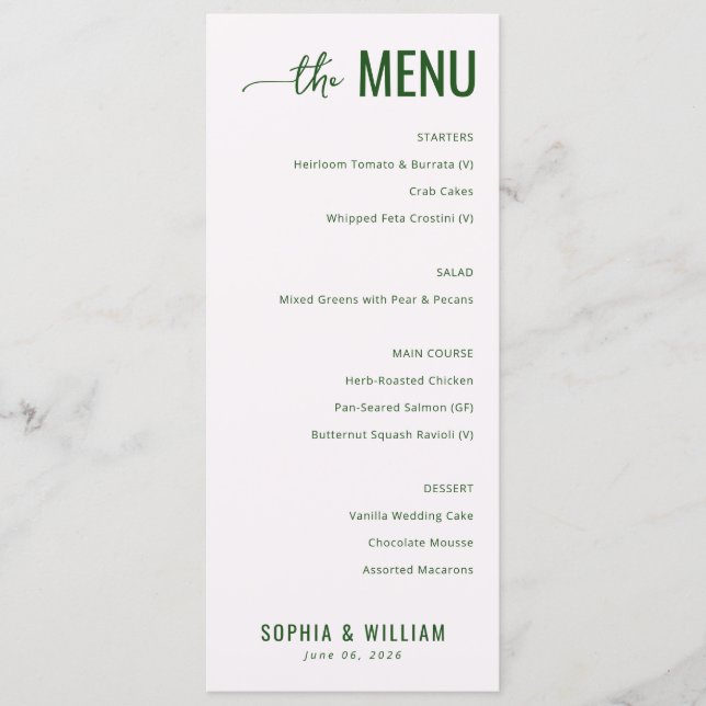 Elegant Green Minimalist Menu (Frente)