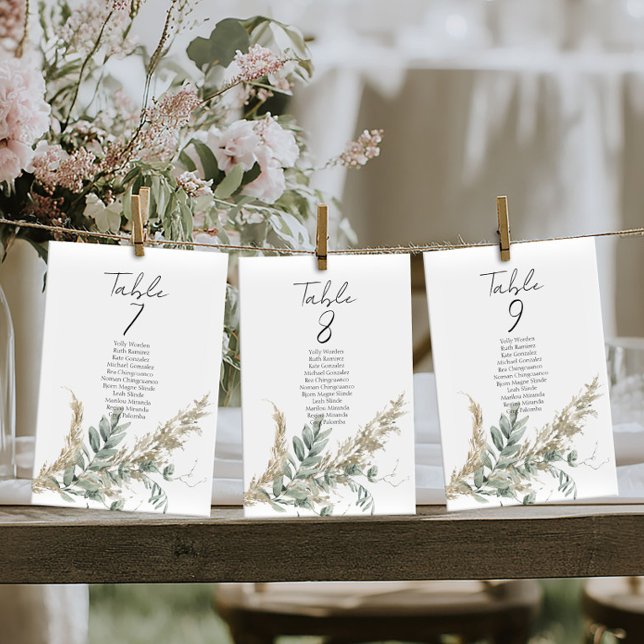Elegant greenery table number seating chart cards (Criador carregado)