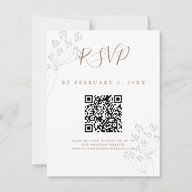 Elegant Greenery Wedding Scan Code RSVP (Frente)