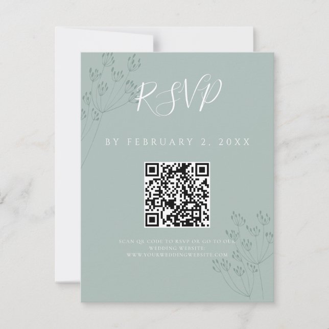 Elegant Greenery Wedding Scan Code RSVP (Frente)