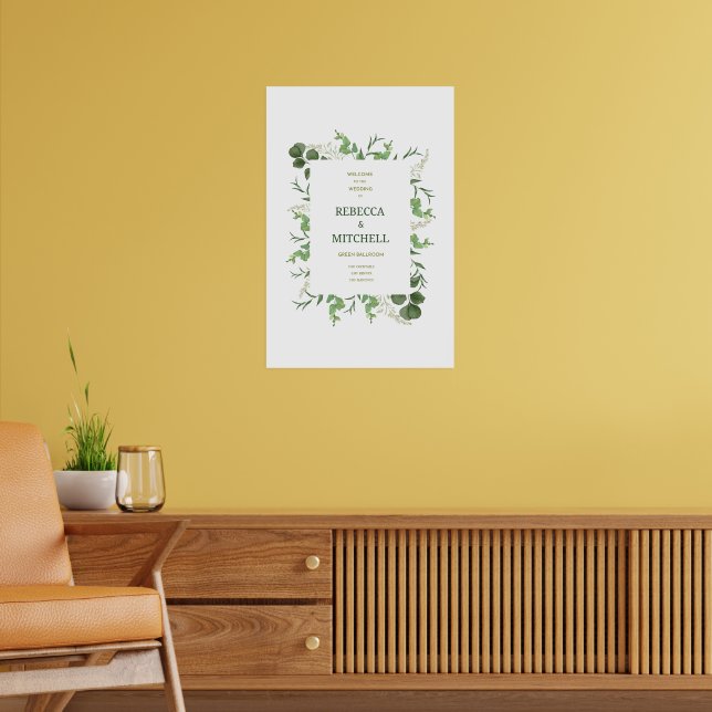 Elegant Greenery Wedding Welcome Poster (Sala de Estar 2)