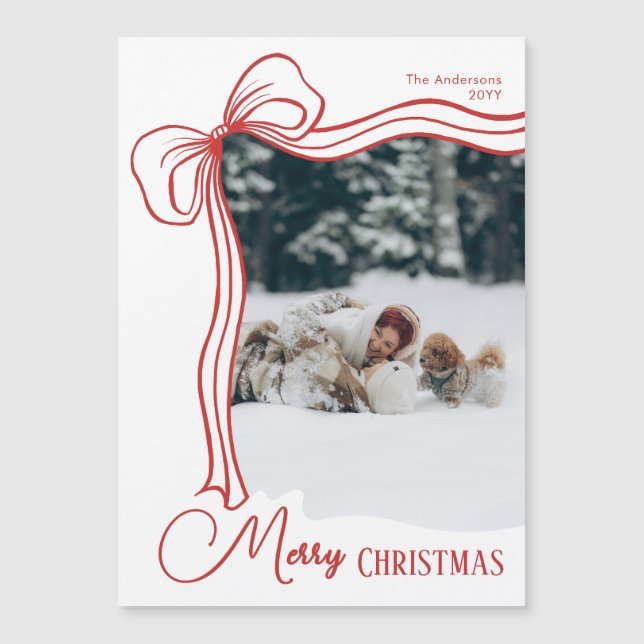 Elegant Hand Drawn Bow Christmas Magnetic Card (Frente)