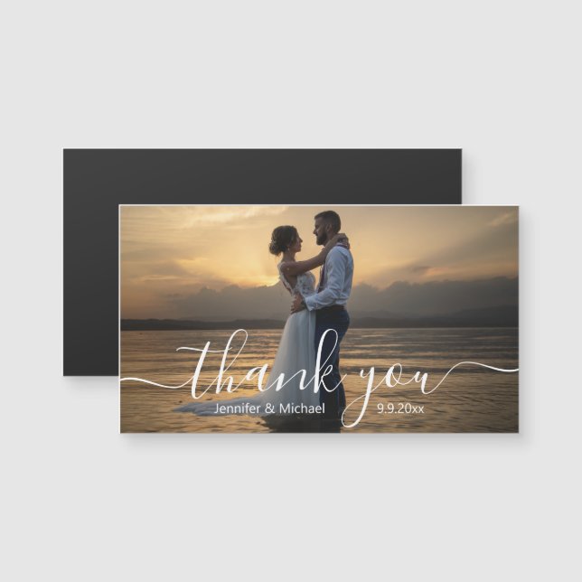 elegant handwriting wedding thank you photo magnet (Frente/Verso)