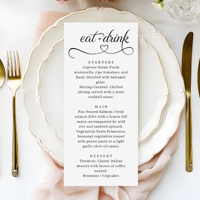 Elegant Heart Typography Modern Wedding Menu (Criador carregado)