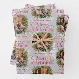 Elegant Holly Wreath Merry Christmas Family Photo