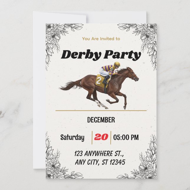 Elegant Horse Racing Derby Party Invitation (Frente)