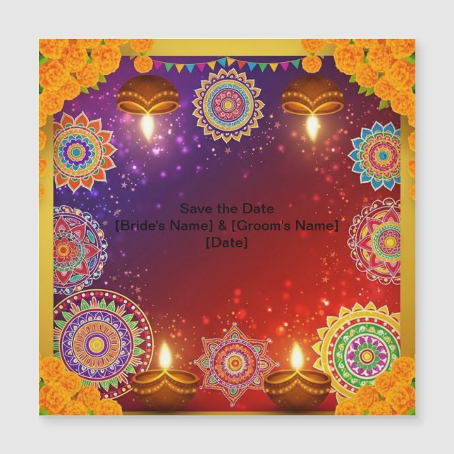 Elegant Indian Rangoli Save the Date Magnet (Frente)