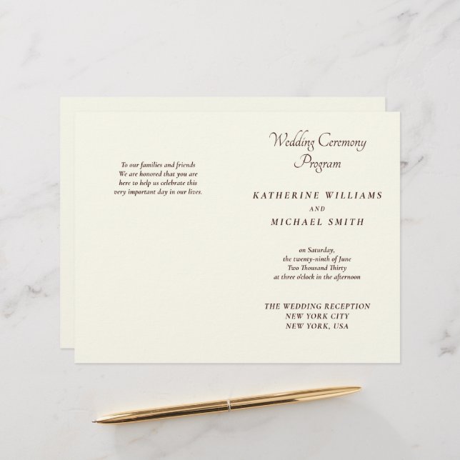 Elegant Ivory And Cream Minimal Wedding Programs (Frente/Verso In Situ)