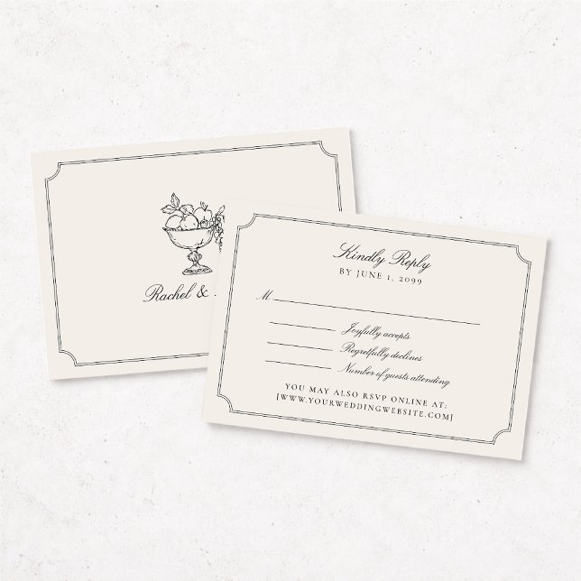 Elegant Ivory Double Frame Wedding RSVP Card (Criador carregado)