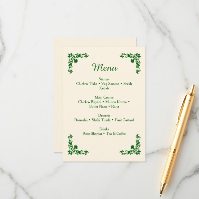 Elegant Ivory & Emerald Floral Wedding Menu (Frente/Verso In Situ)