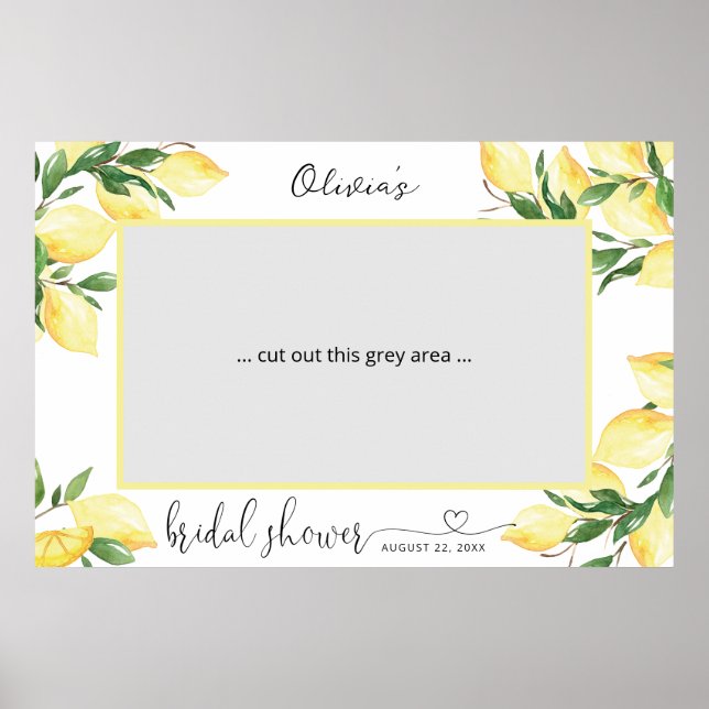 Elegant Lemon Bridal Shower Photo Booth Poster (Frente)