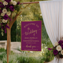 Elegant Magenta Plum & Gold Wedding Welcome