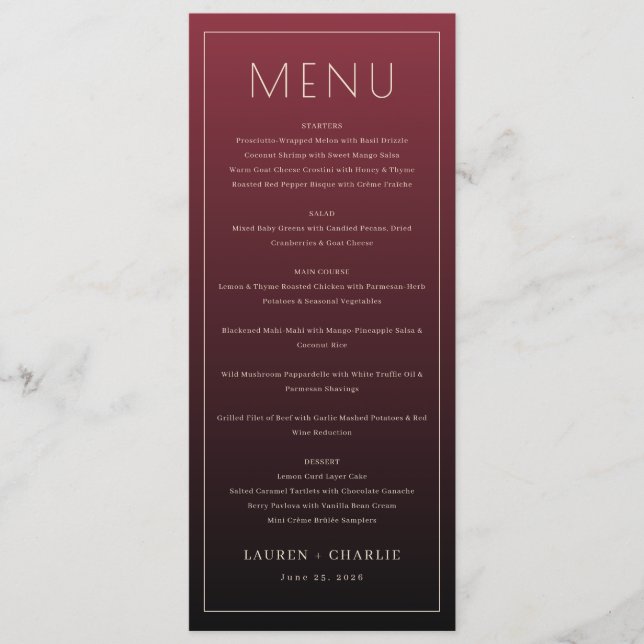 Elegant Maroon Formal Menu (Frente)