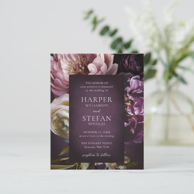 Elegant Maximalist Floral Wedding Invitation (Em pé/Frente)