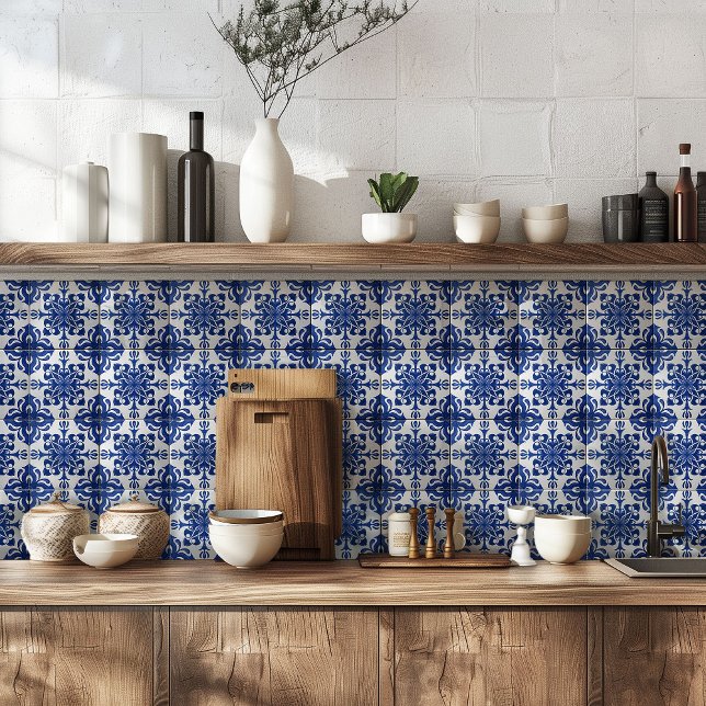 Elegant Mediterranean Navy Blue White Pattern (Criador carregado)