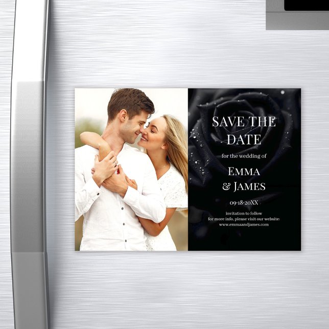 Elegant Midnight Rose Photo Save The Date Magnet (Criador carregado)