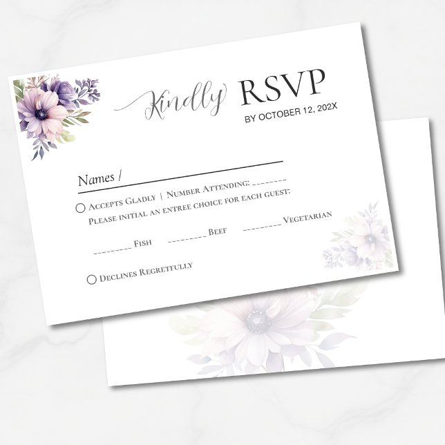 Elegant Minimal Lavender Floral Wedding RSVP  (Criador carregado)