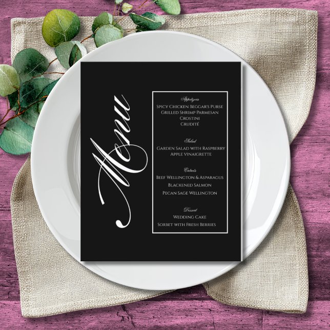 Elegant Minimalist Black & White Wedding Menu (Criador carregado)