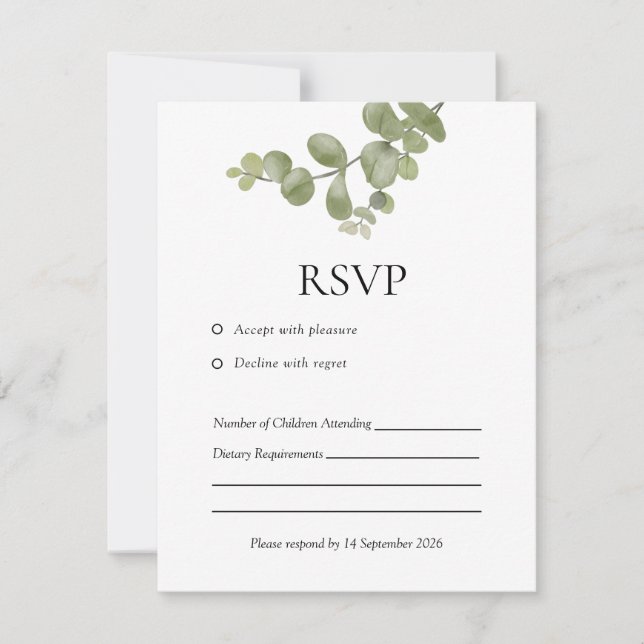 Elegant Minimalist Eucalyptus Wedding RSVP Card (Frente)