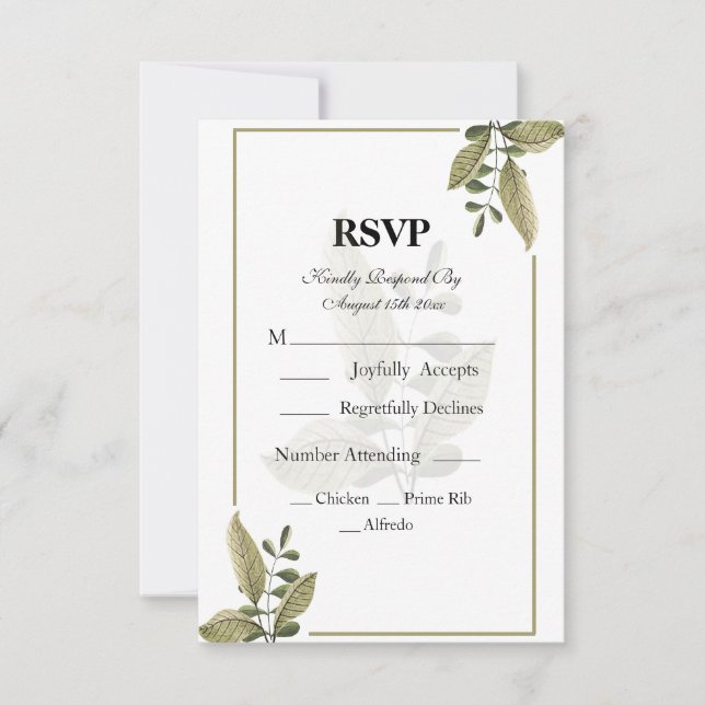 Elegant Minimalist Greenery Wedding RSVP Card (Frente)