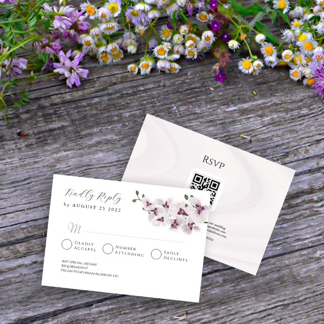 Elegant Minimalist Orchid Wedding RSVP Card (Criador carregado)