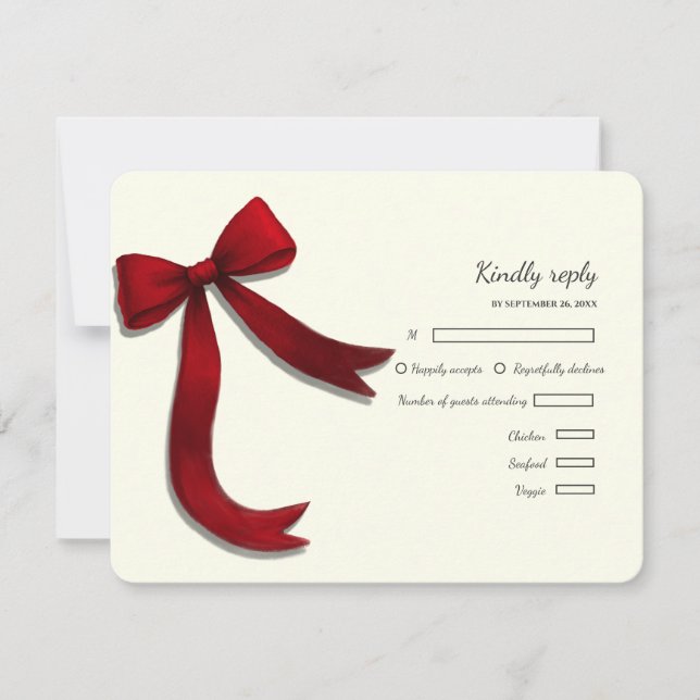 Elegant Minimalist Simple wedding red bow RSVP Car (Frente)