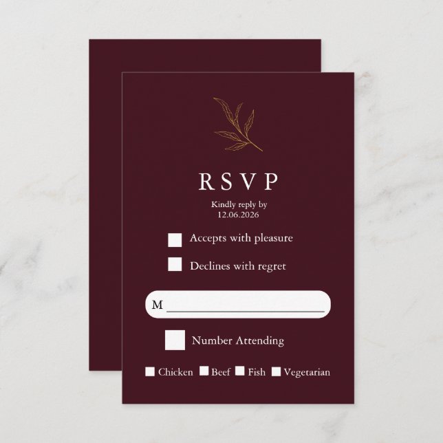 Elegant Minimalist Wedding RSVP Card Modern Simple (Frente/Verso)