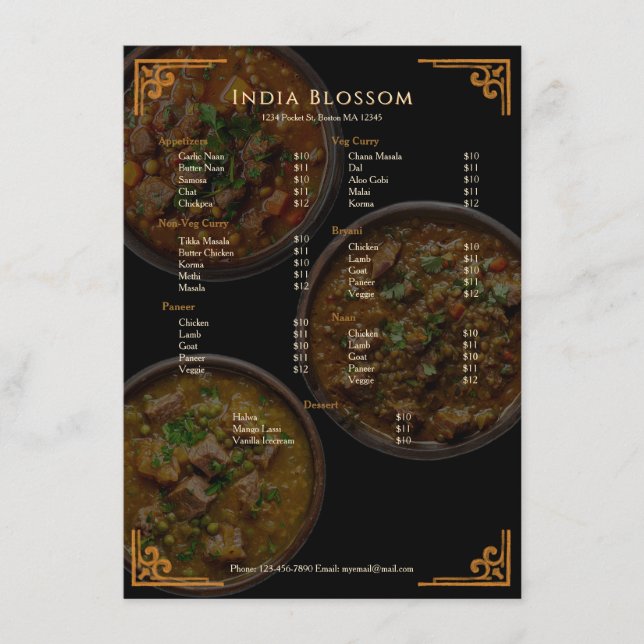 Elegant Modern Indian Restaurant Flat Menu (Frente)