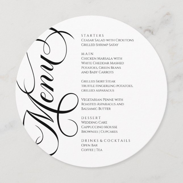 Elegant modern Menu Black and White (Frente)