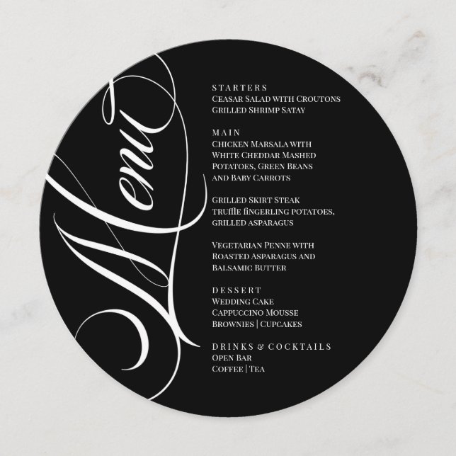 Elegant modern Menu Black and White (Frente)